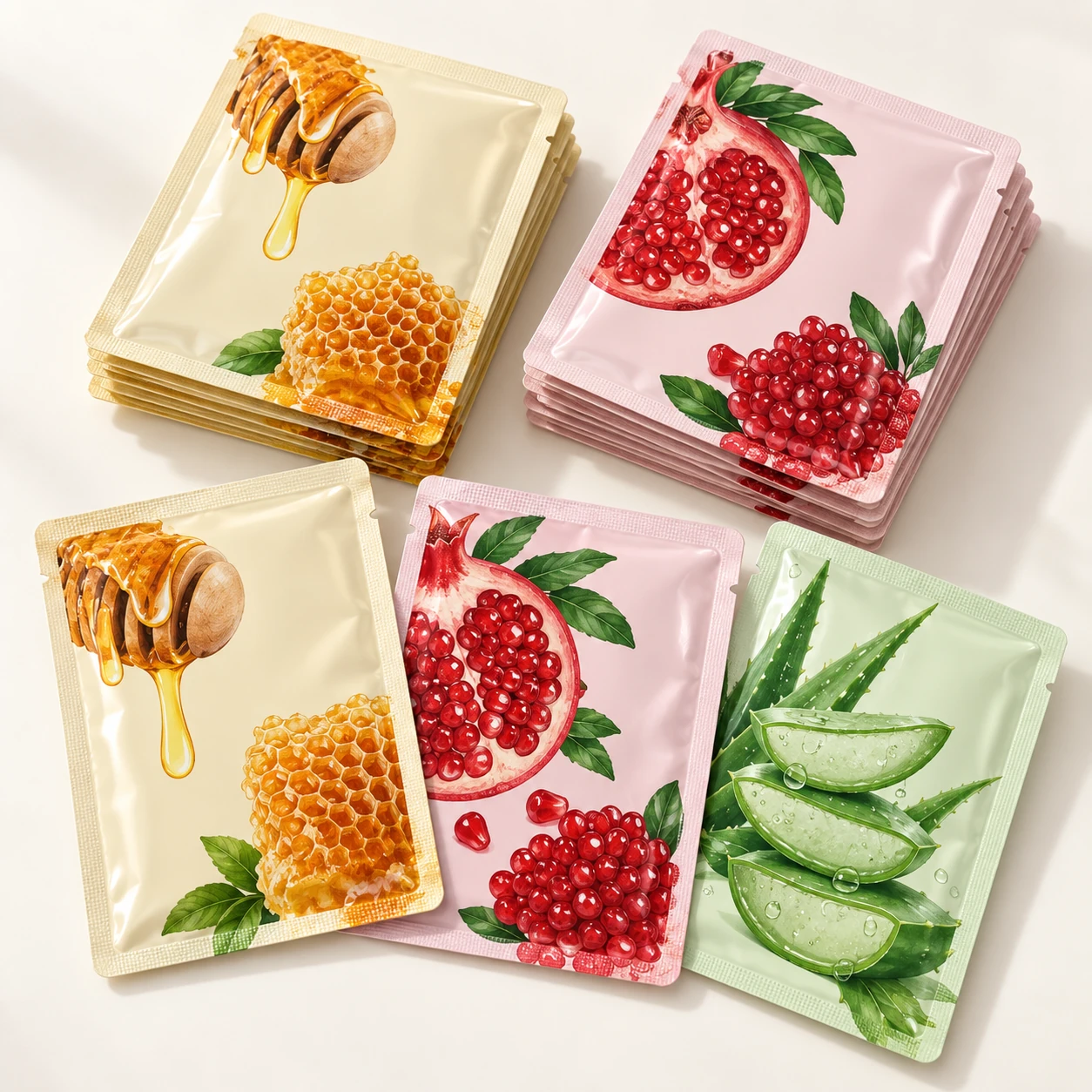 Illustration of sachets for the KONEUK 24-piece sheet mask set